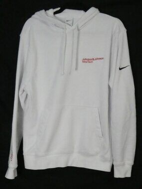 NIKE White Johnson & Johnson MedTech Sweatshirt Hoodie *stains - size medium